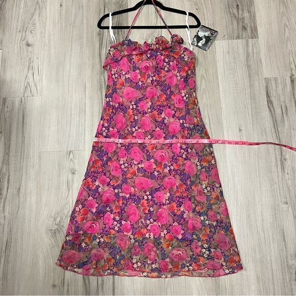 NWT vintage Y2K Rampage slip dress purple, pink, orange sheer floral print sz M - Picture 7 of 15